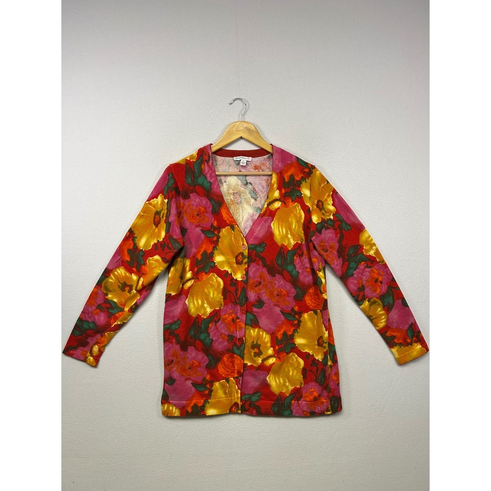 Artsy Floral Isaac Mizrahi‎ Live! Womens Large Multicolor Cotton Knit Cardigan